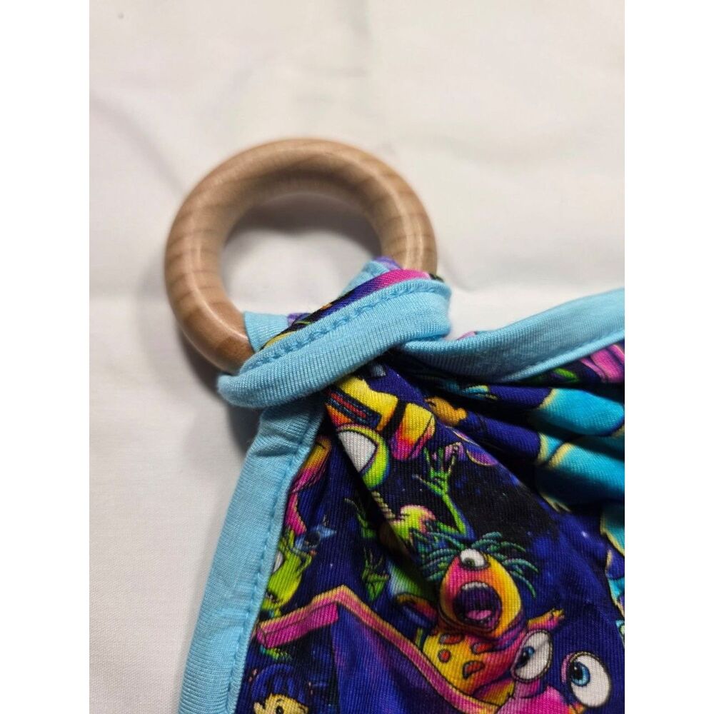 Forever Meg Monster Lovey Security Blanket Wooden Ring Blue Multicolor